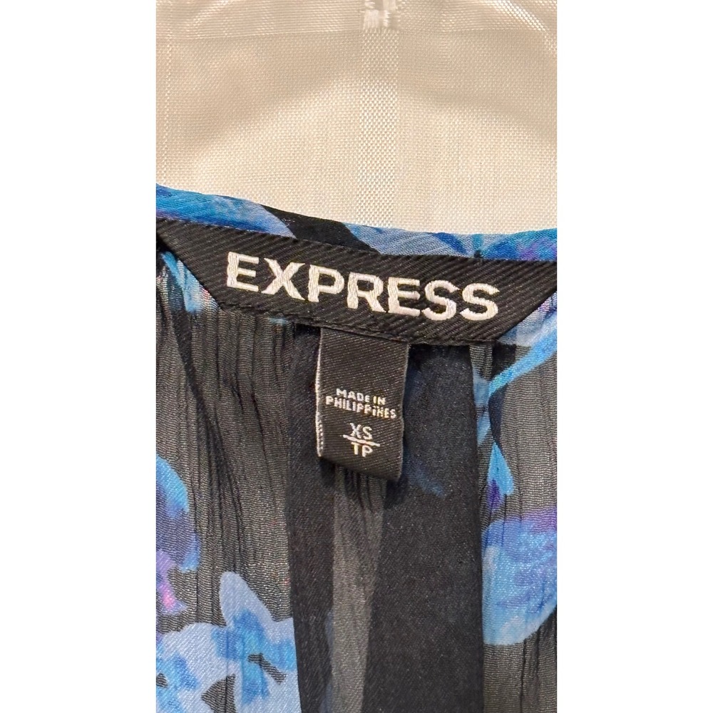 Express Floral Kimono Cardigan Blue Purple Lace Crochet Trim Sheer Chiffon XS - Picture 6 of 7